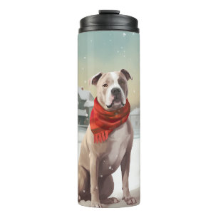 Garrafa Térmica Cão American Staffordshire na neve Natal