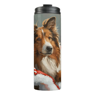 Garrafa Térmica Cão Collie Áspero Festa de Natal