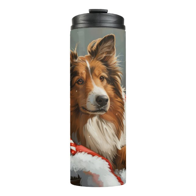 Garrafa Térmica Cão Collie Áspero Festa de Natal (Frente)