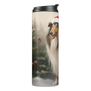 Garrafa Térmica Cão Collie Áspero na Neve Natal