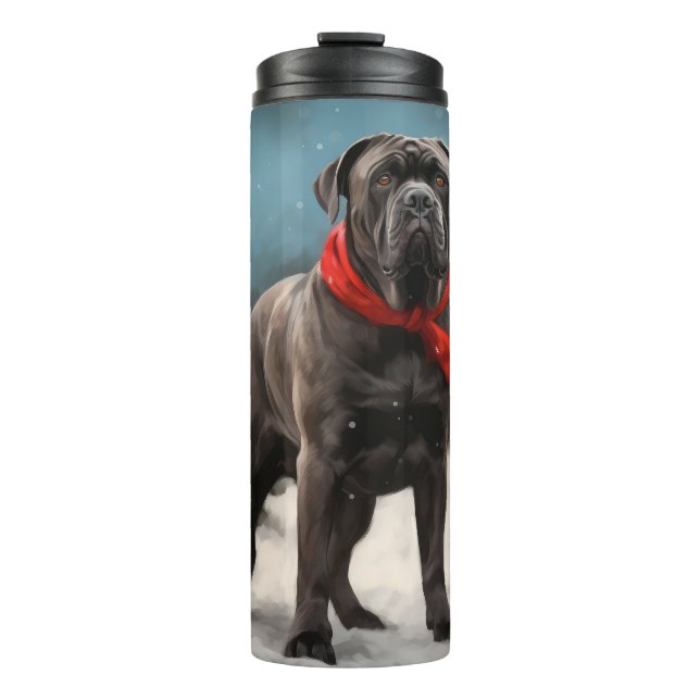 Garrafa Térmica Cão Corso na Neve Natal  (Frente)