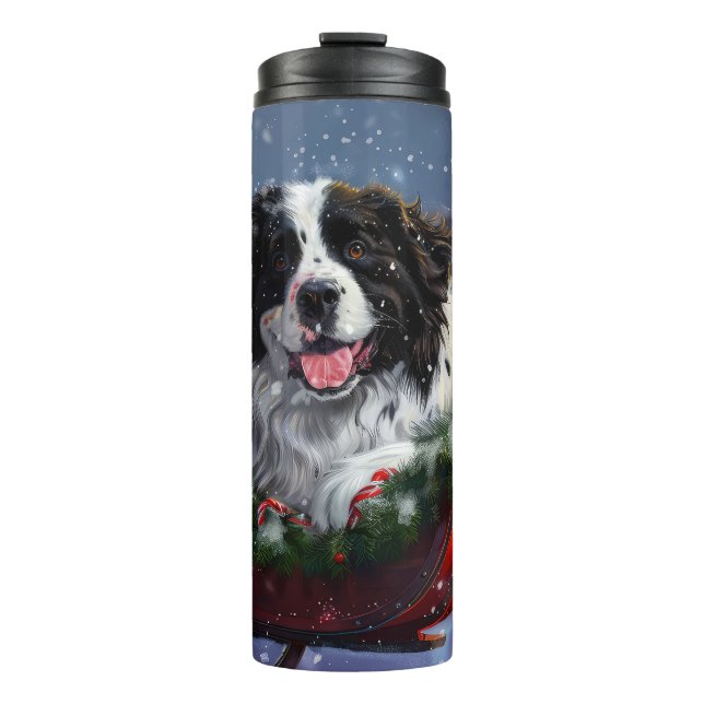 Garrafa Térmica Cão de Terra Nova Natal Festivo (Frente)