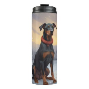 Garrafa Térmica Cão Doberman na Neve Natal