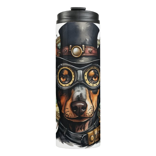 Garrafa Térmica Cão Doberman Pinscher Steampunk (Frente)
