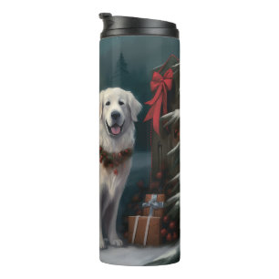 Garrafa Térmica Cão Grandes Pirenéus na Neve Natal