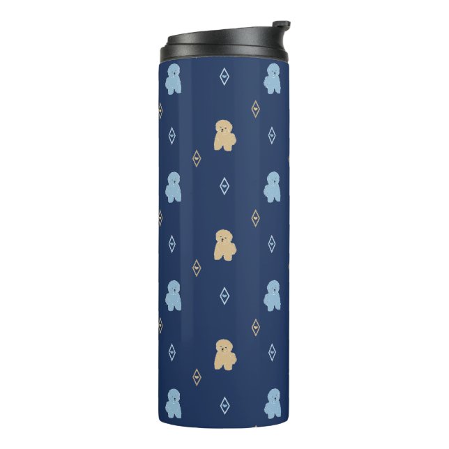 Garrafa Térmica Cão Lhasa Padrão Apso fundo azul (Giro à esquerda)