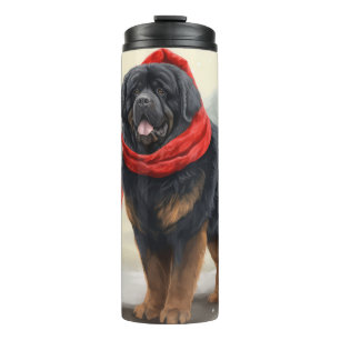 Garrafa Térmica Cão Mastim Tibetano na Neve Natal 