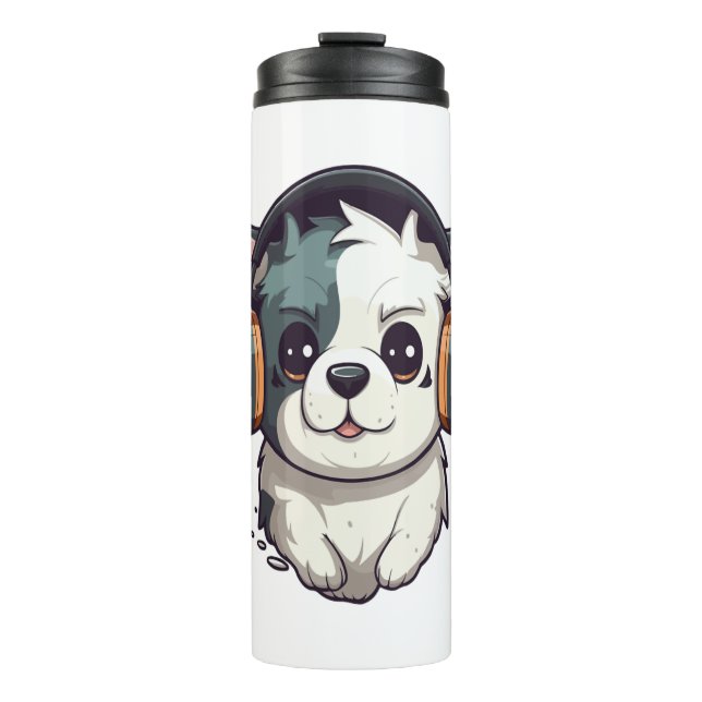 Garrafa Térmica Cão ouvindo música (Frente)
