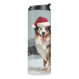 Garrafa Térmica Cão Pastor Australiano na Neve de Natal