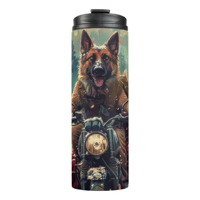 Garrafa Térmica Cão Pastor Belga Andando de Motocicleta Natal (Frente)