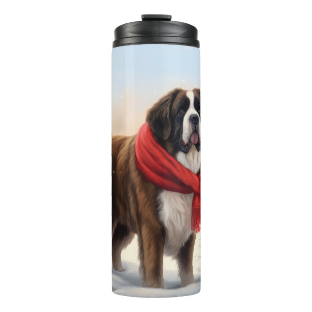 Garrafa Térmica Cão São Bernardo na Neve Natal  (Frente)