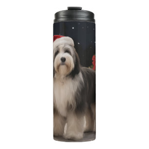Garrafa Térmica Cão Terrier Tibetano na neve de Natal