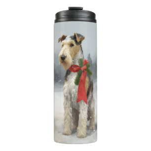 Garrafa Térmica Cão Wirefox Terrier na Neve Natal