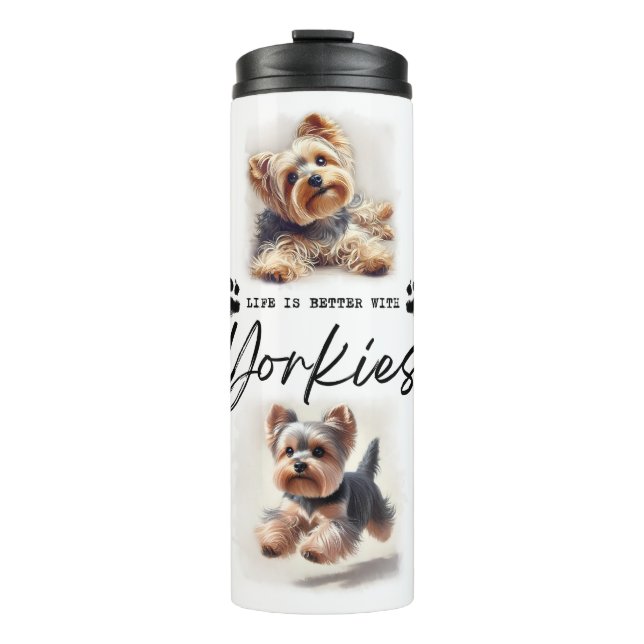 Garrafa Térmica Cão Yorkshire Terrier "A vida é melhor com... (Frente)