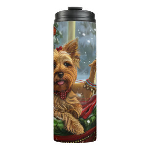 Garrafa Térmica Cão Yorkshire Terrier Natal Festivo