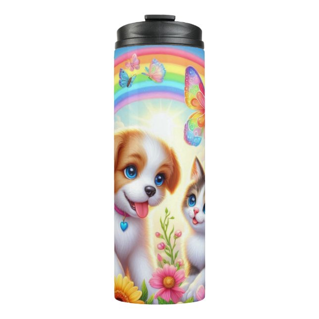 Garrafa Térmica Cãozinho/cachimbo/arco-íris de gatinho (Frente)
