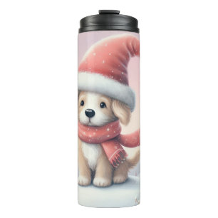 Garrafa Térmica Cãozinho de Natal bonito com chapéu de Santa