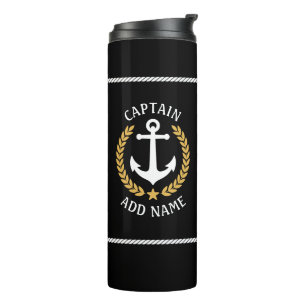 Garrafa Térmica Capitão Boat Name Anchor Dourado Estilo Laurel Bla