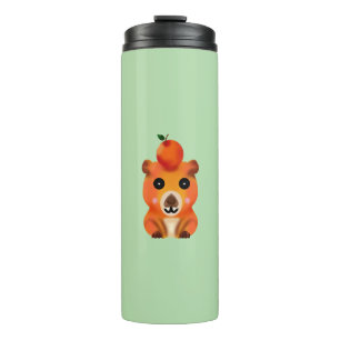Garrafa Térmica Capivara Fofa e Felpuda com Laranja Ar Kawaii de