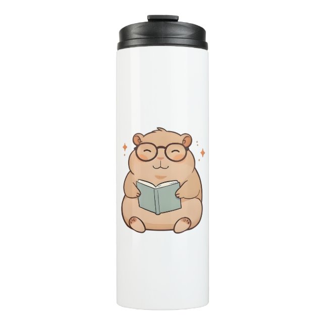 Garrafa Térmica Capivara Lendo com Óculos Design Kawaii (Frente)
