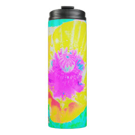 Garrafa Térmica Cápsula amarela com centro rosa quente em turquesa