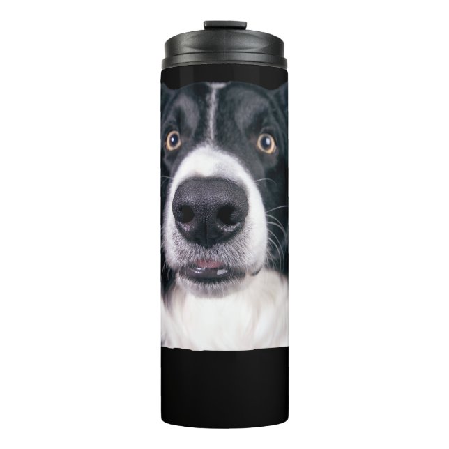 Garrafa Térmica Cara de Cachorro Preto e Branco (Frente)