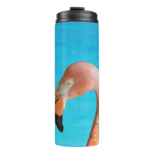 Garrafa Térmica Cara flamingo rosa contra a água azul em um