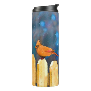 Garrafa Térmica Cardeais na pintura de cerca - Arte original