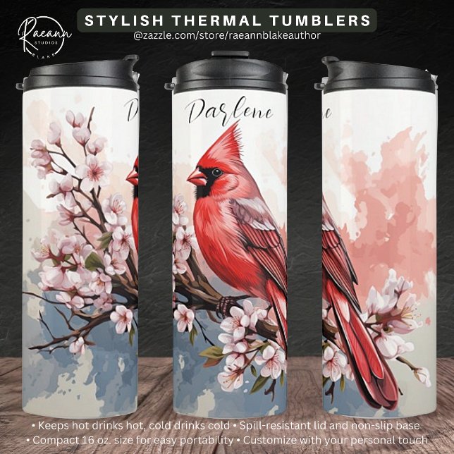 Garrafa Térmica Cardinal Personalizado e Flores Térmico Tumbler (Criador carregado)