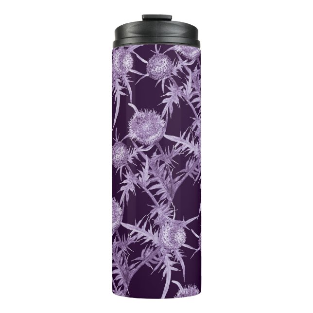 Garrafa Térmica Cardo padrão de flor violeta (Frente)