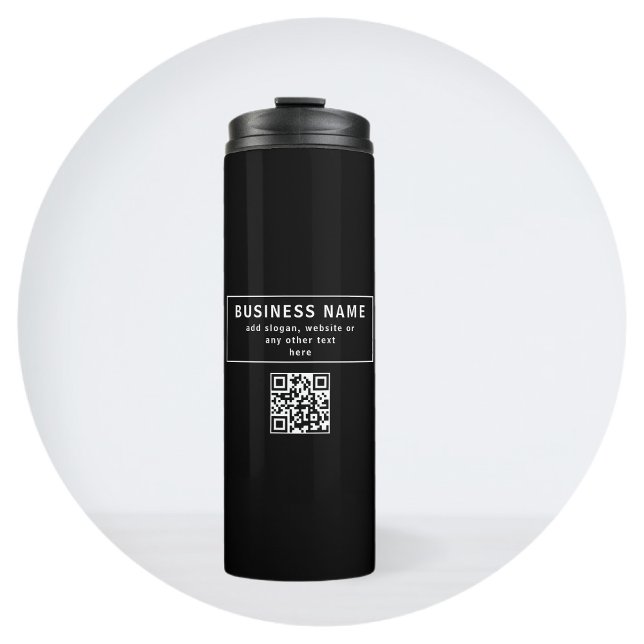 Garrafa Térmica Carregar código QR ou logotipo | Preto Moderno (Criador carregado)