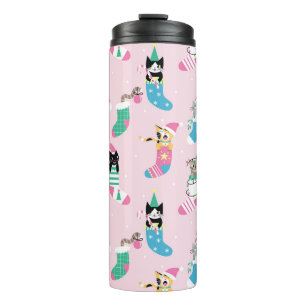 Garrafa Térmica Cartoon Cats Natal Padrão Sem Costura