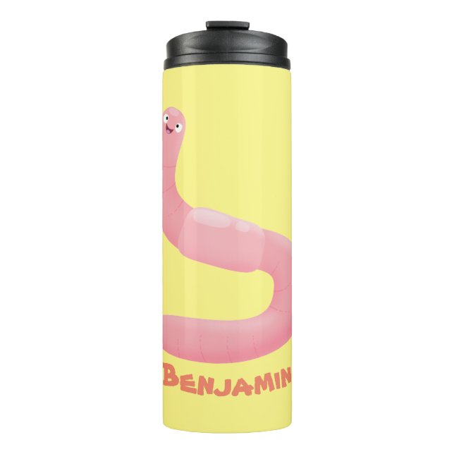 Garrafa Térmica Cartoon de minhoca rosa-branca (Frente)