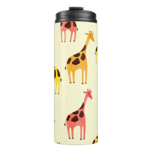 Garrafa Térmica Cartoon Giraffe: Padrão Colorido de Vintage.