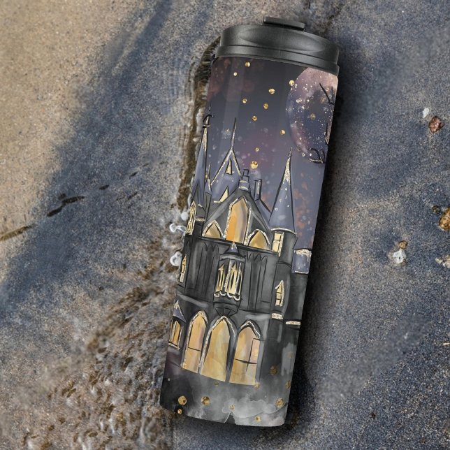 Garrafa Térmica Casa Assombrada | Árvore lunar e morcegos (Criador carregado)