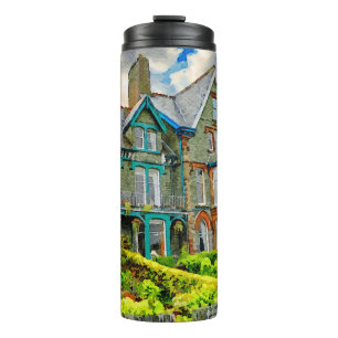 Garrafa Térmica Casa vitoriana em Keswick pintada em aquarela