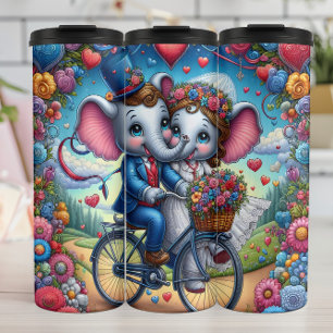 Garrafa Térmica Casamento de Elefantes de Bicicleta