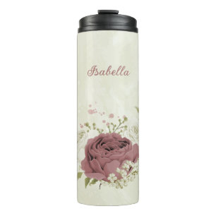 Garrafa Térmica casamento de flores brancas rosa empoeirado