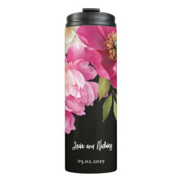 Garrafa Térmica Casamento Floral de Peony Floral, Cor Rosa e Branc