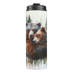 Garrafa Térmica Casamento Rústico de Urso em Aquarela na Selva