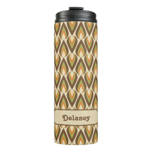 Garrafa Térmica Castanho, Laranja, Colírio Geométrico Retro Verde