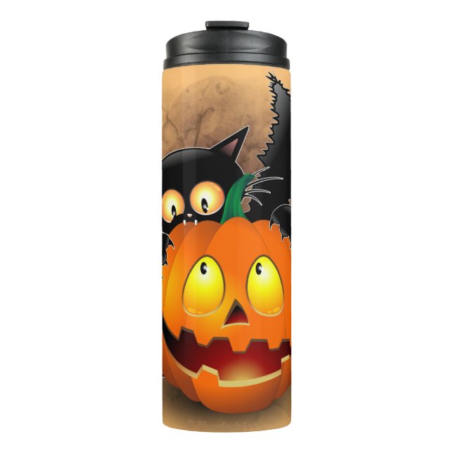 Garrafa Térmica Cat Fun Halloween Character biting a Pumpkin  (Frente)