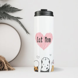 Garrafa Térmica Cat Mamãe Pet Parent Cat Paws com Tumbler Cardíaco
