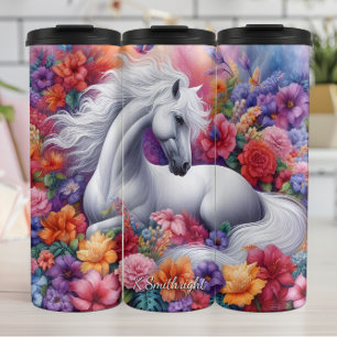 Garrafa Térmica Cavalo Branco Floral Encantado Sonho