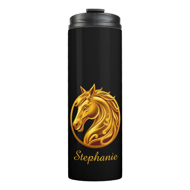 Garrafa Térmica Cavalo Dourado- (Frente)