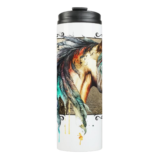 Garrafa Térmica Cavalo E Chave De Aquarela (Frente)