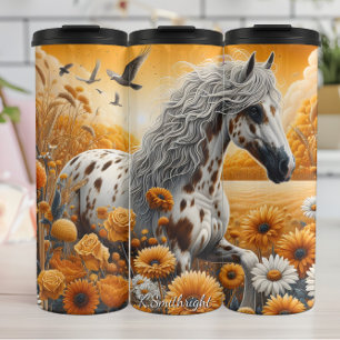 Garrafa Térmica Cavalo Malhado Campo Dourado Flores Silvestres