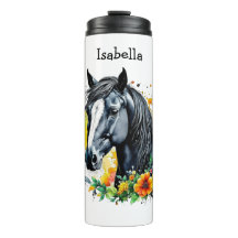 Cavalo Negro Cercado por Flores Personalizadas