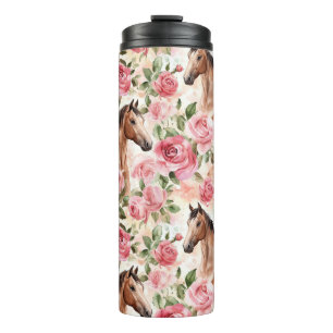 Garrafa Térmica Cavalos Bonito Rosas Rosa Floral