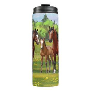 Garrafa Térmica Cavalos De Quarto De Baía De Brown Em Pastagem De